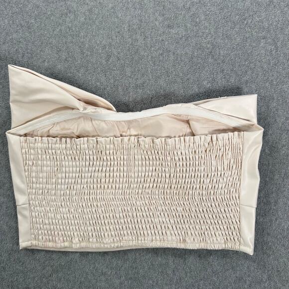 Day + Moon Bow Tube Top Size Large Cream Faux Leather Cropped Smocked Strapless - Picture 5 of 6